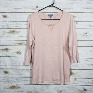 JM Collection Women Keyhole 3/4 Sleeve Knit Top Pink Size XS